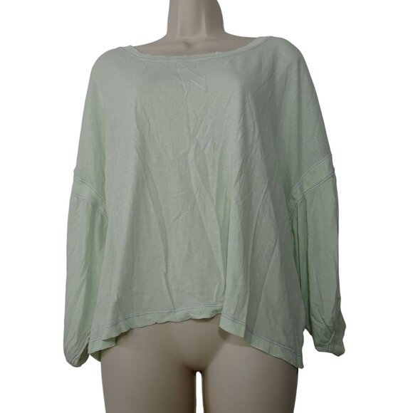Free People Sugar Rush Green Long Sleeve Top Loose Women Size M OB614728 FLAW - Picture 1 of 11
